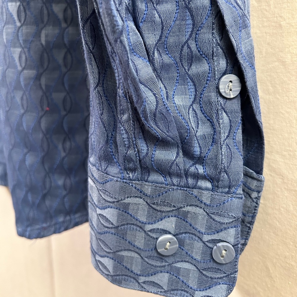 Jhane Barnes Frequency Geometric Pattern Blue Lon… - image 5